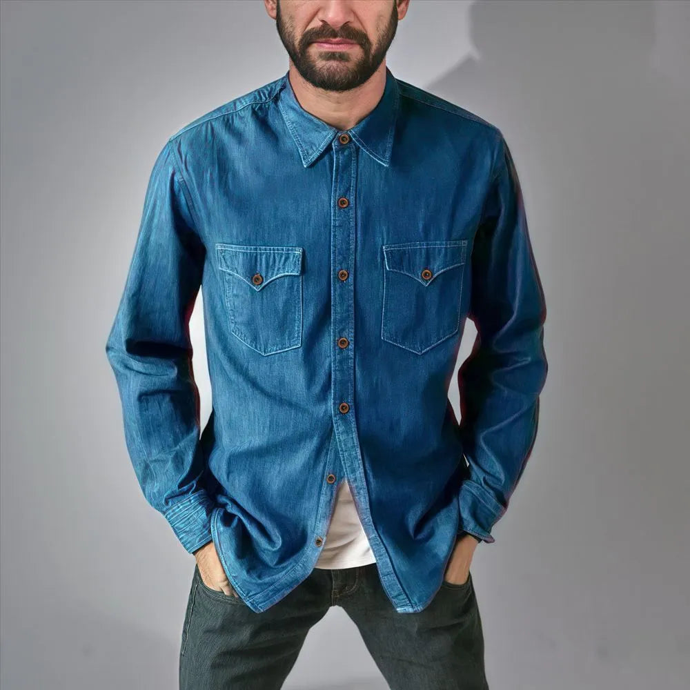 Casual denim cardigan coat in regular fit available in khaki, black, blue and grey colours.