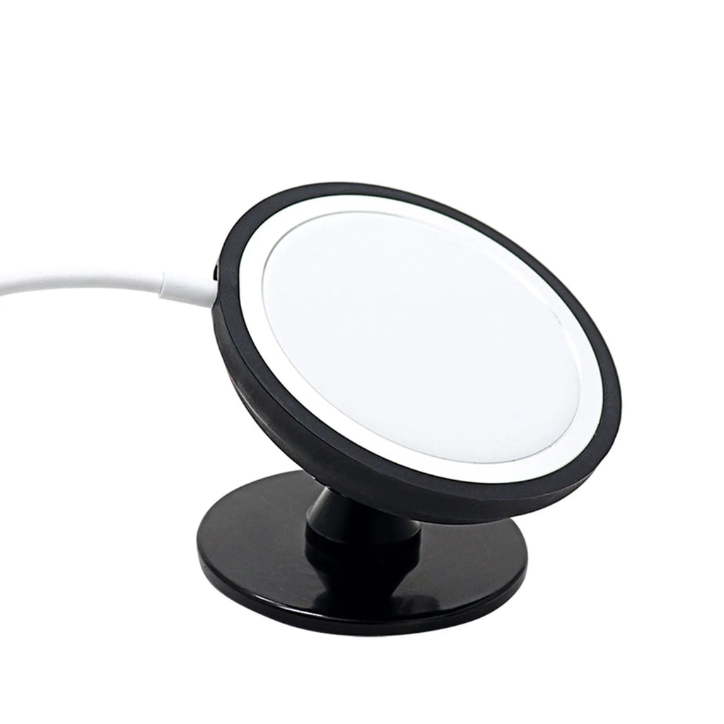 Black magnetic car mobile phone holder showing both air vent and dashboard base mounting options