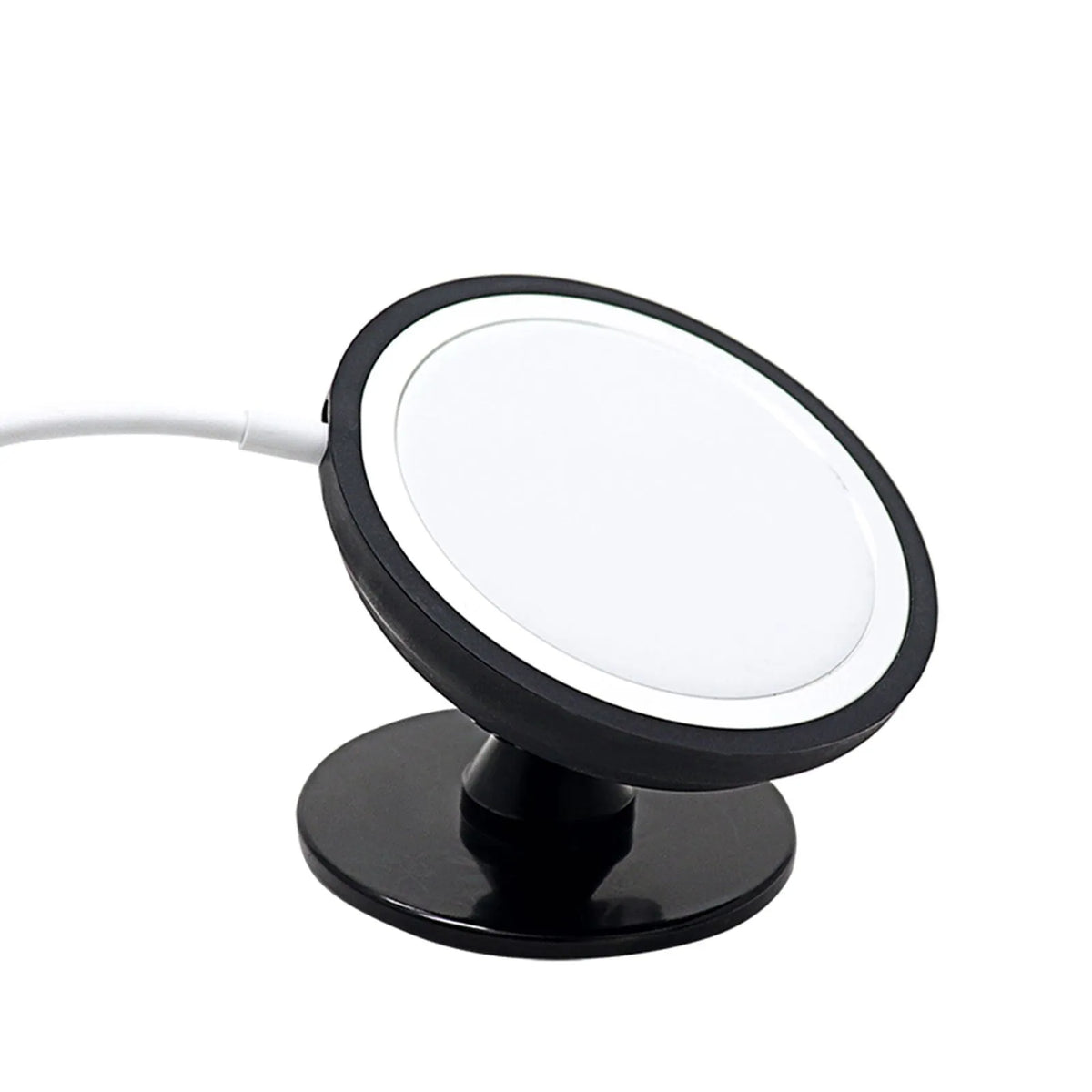 Black magnetic car mobile phone holder showing both air vent and dashboard base mounting options