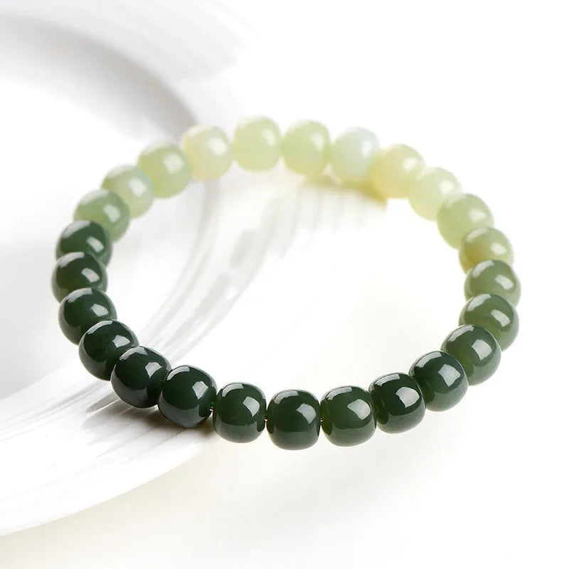 Natural Hetian jade bracelet with sunny water gradient beads in polished finish