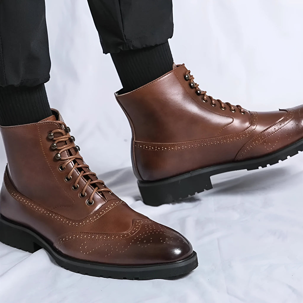 Men's leather thick sole mid top work shoes in black and brown sizes 38-46