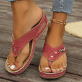 Women's retro flip-flop sandals in light brown with herringbone pattern on strap and EVA sole.