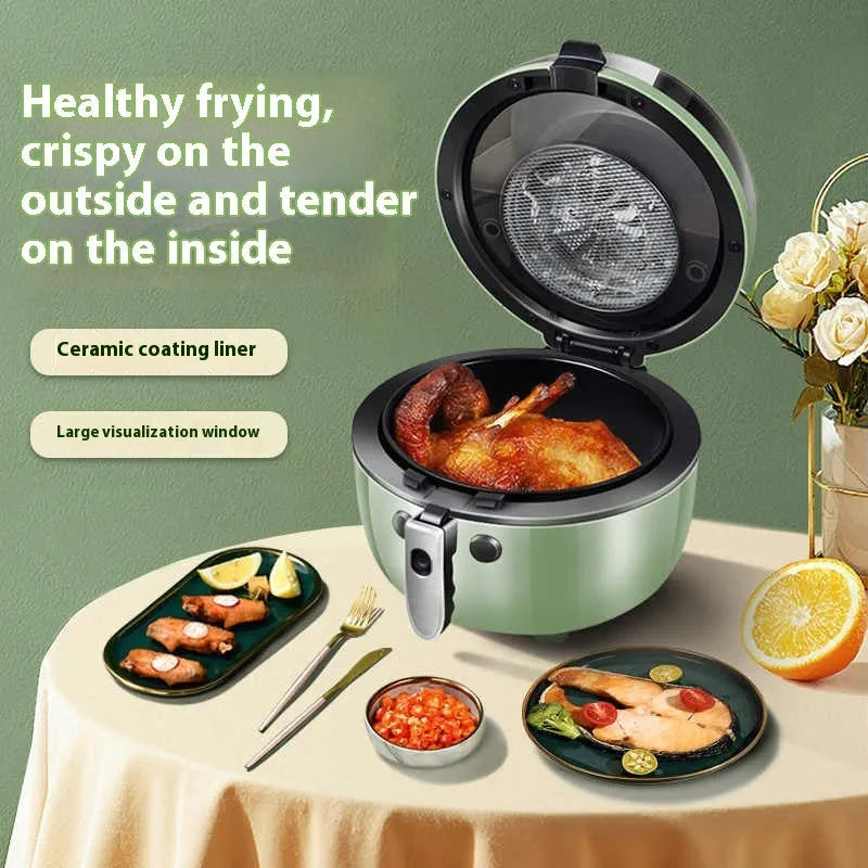 8-litre capacity air fryer oven with visible cooking window and mechanical button controls