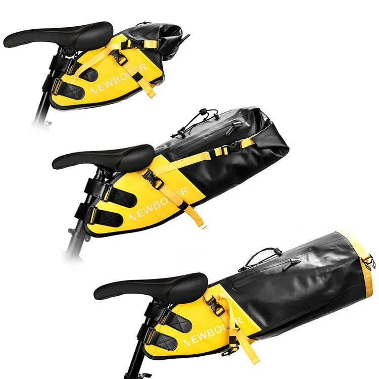 Waterproof PVC bicycle tail bag in black, green or yellow with 13L capacity
