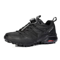 Men's lightweight hiking shoes with elastic band fastening in beige, black, and black-red colours