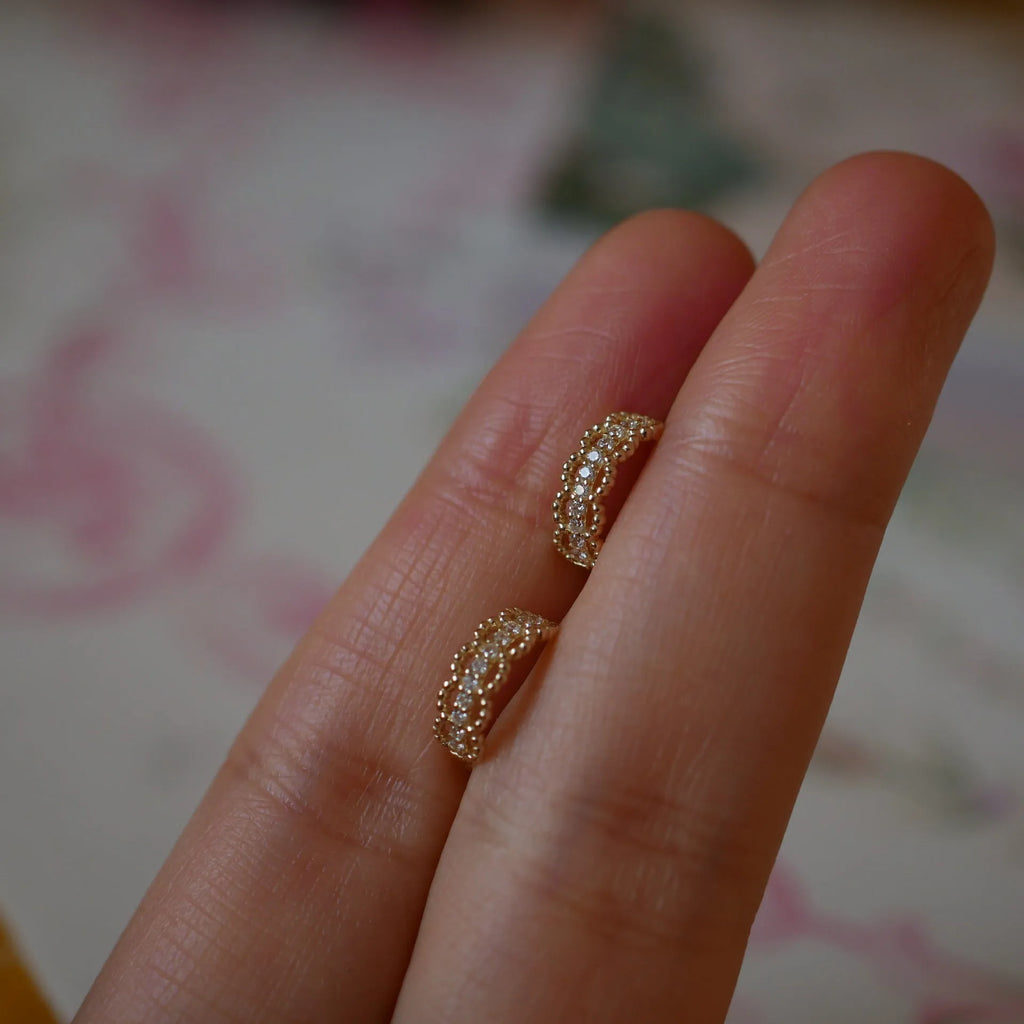 925 silver gold lace ear clip small earrings for women, 18K gold plated pair