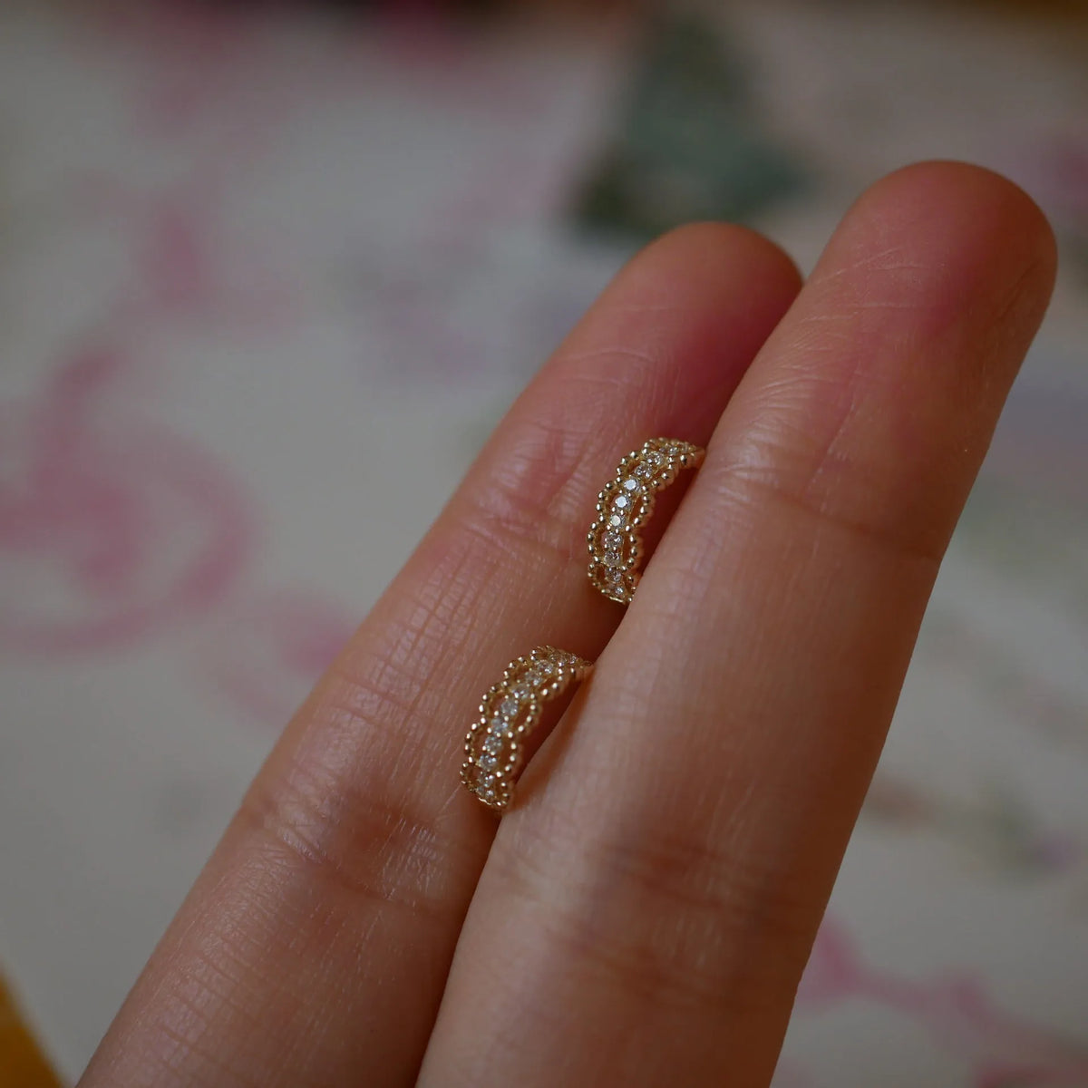 925 silver gold lace ear clip small earrings for women, 18K gold plated pair