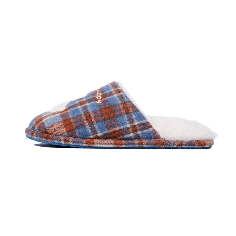 Indoor plush cotton slippers soft fluffy non-slip in chestnut coffee colour