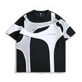 Double-layer stitched padded shoulder strap T-shirt in black loose fit with round neck collar