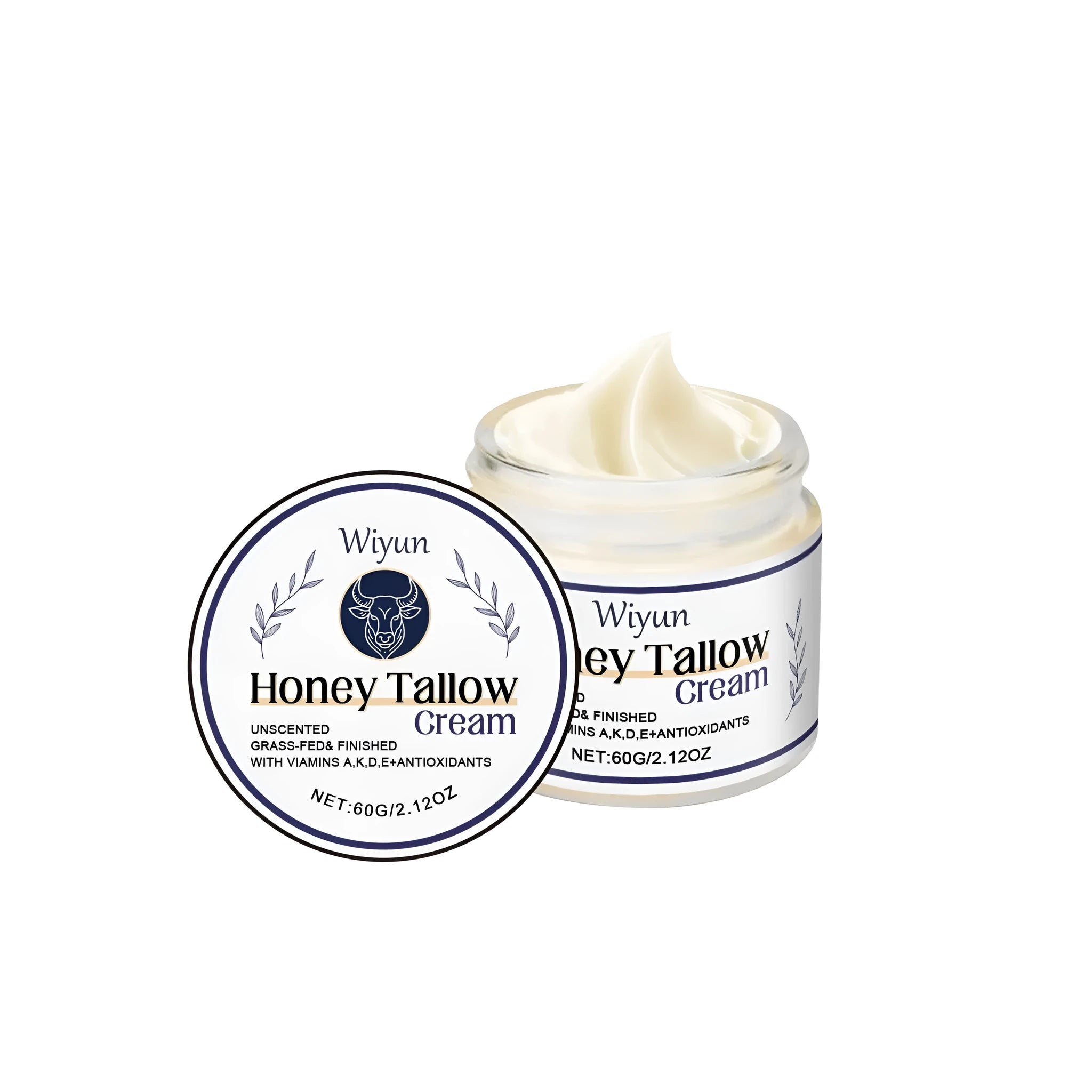 60g jar of Cow Fat moisturising cream with honey and vitamins for dry skin.