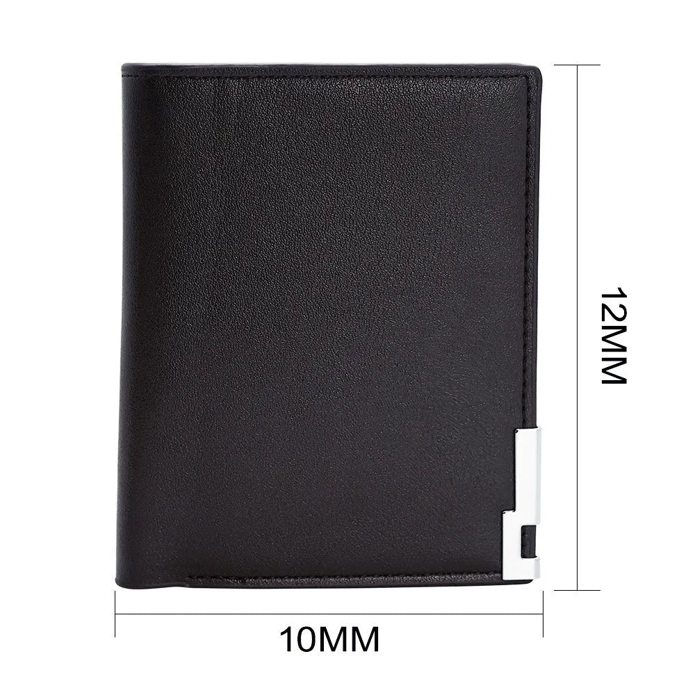Brown genuine leather men's wallet with zipper closure showing seven organisational compartments