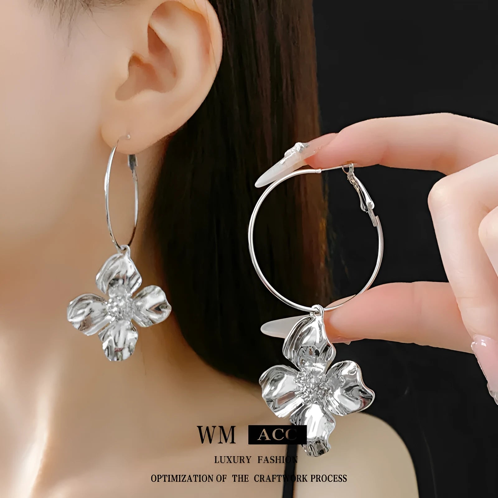 Silver needle detail flower earrings with geometric vintage design in gold or silver electroplated finish