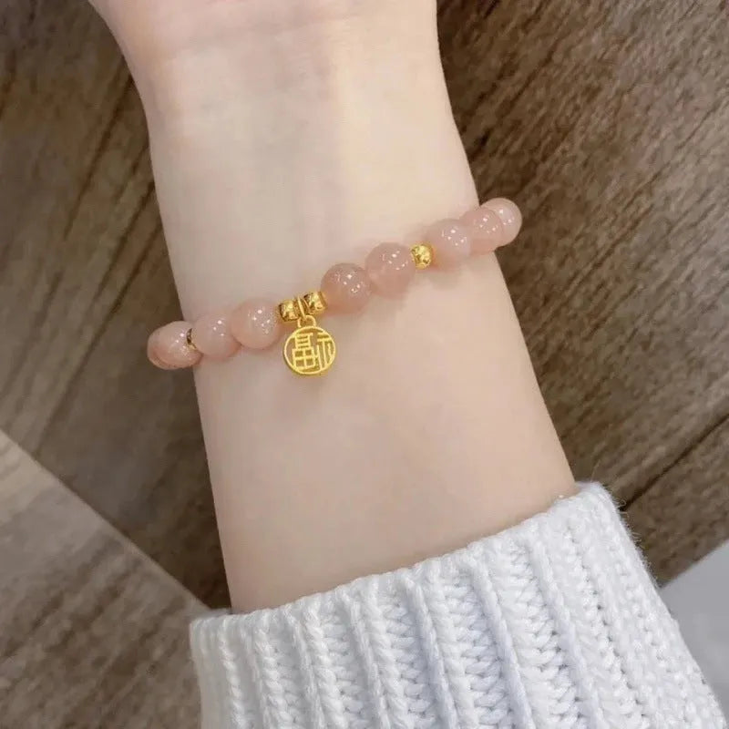 Chinese style glass bamboo leaf bracelet for women with manual craft details.