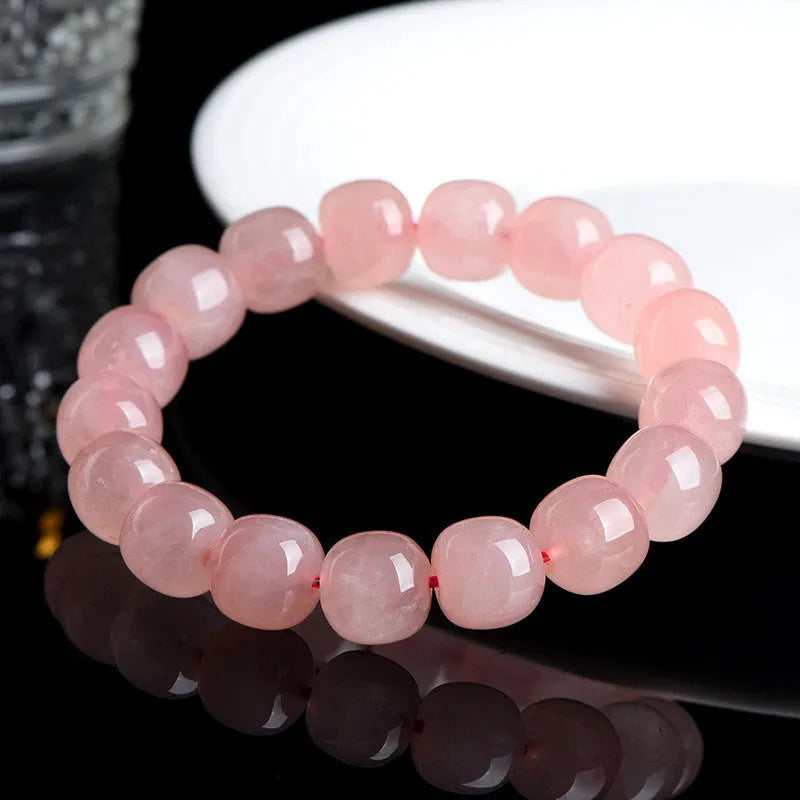 Natural crystal barrel bead bracelet with pink 8-10mm geometric beads