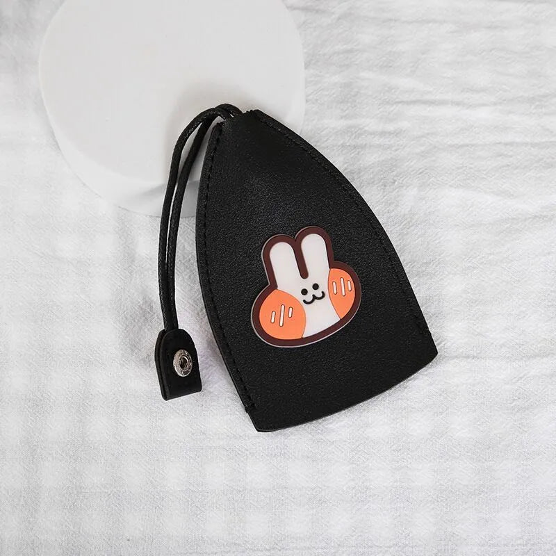 Cartoon pull-out car key case in PU leather with various design options including cactus, rabbit, and fruit themes