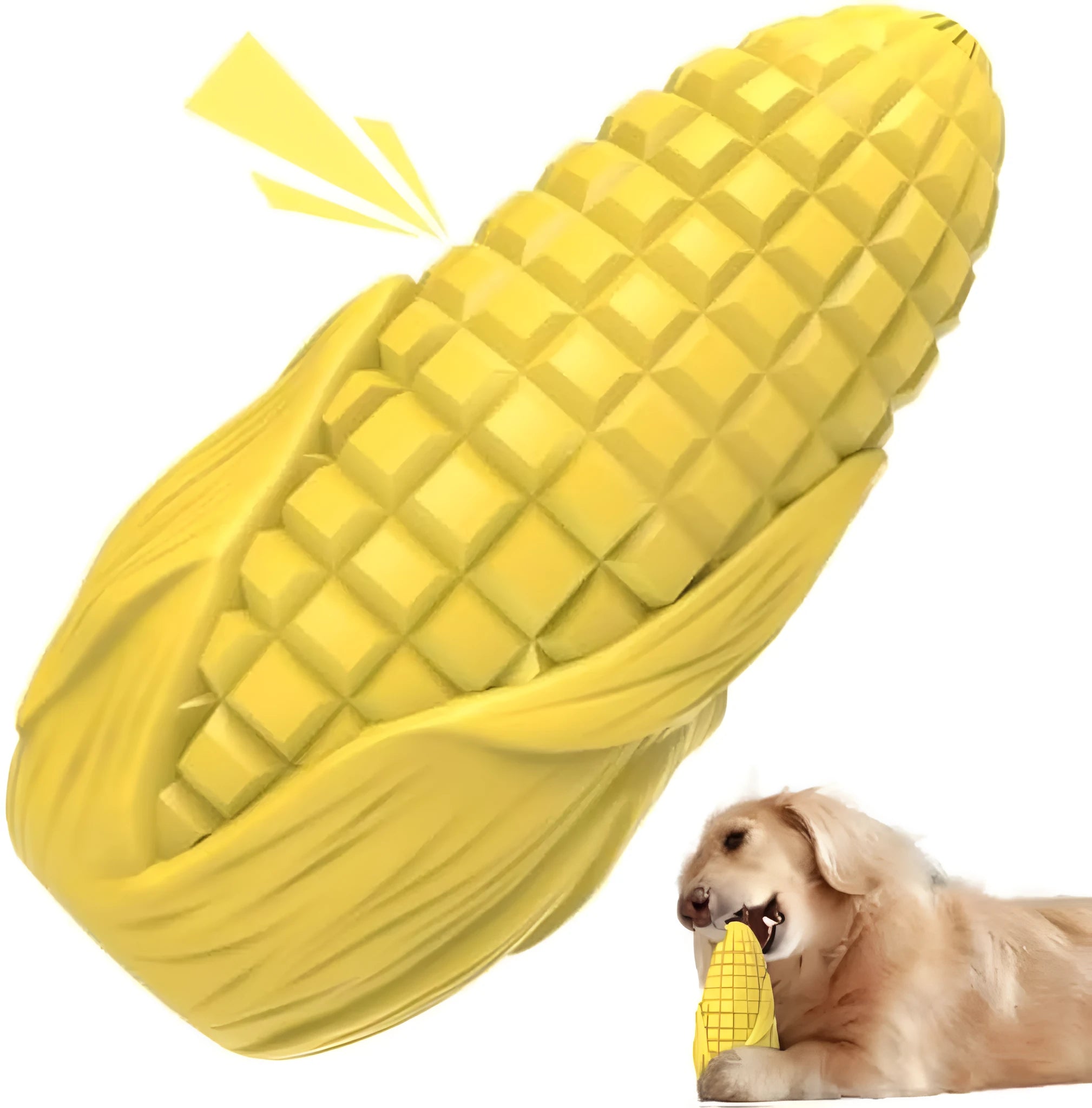 Blue and yellow durable corn stick dog chew toy for aggressive medium and large breed dogs