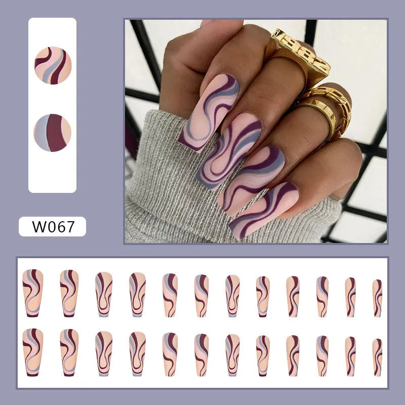 Ballet wave line detachable nail stickers with self-adhesive backing and jelly glue for application