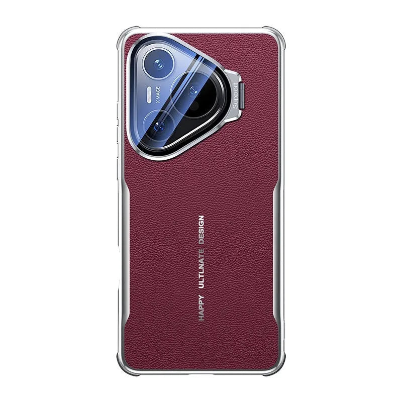 All-inclusive drop-resistant plain leather phone case with invisible bracket for Huawei Pura70 series, wine red colour