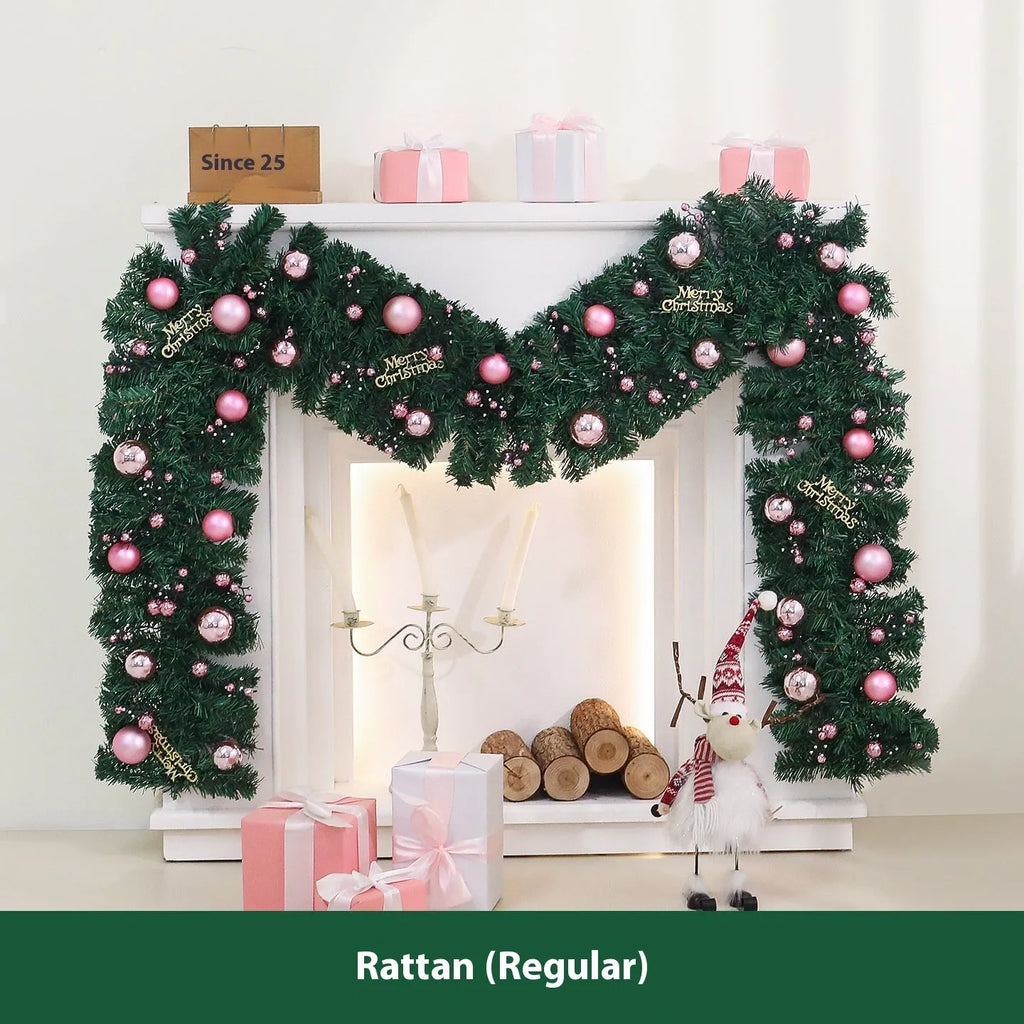 2.7 metre pink artificial rattan vine Christmas decoration with lighting options