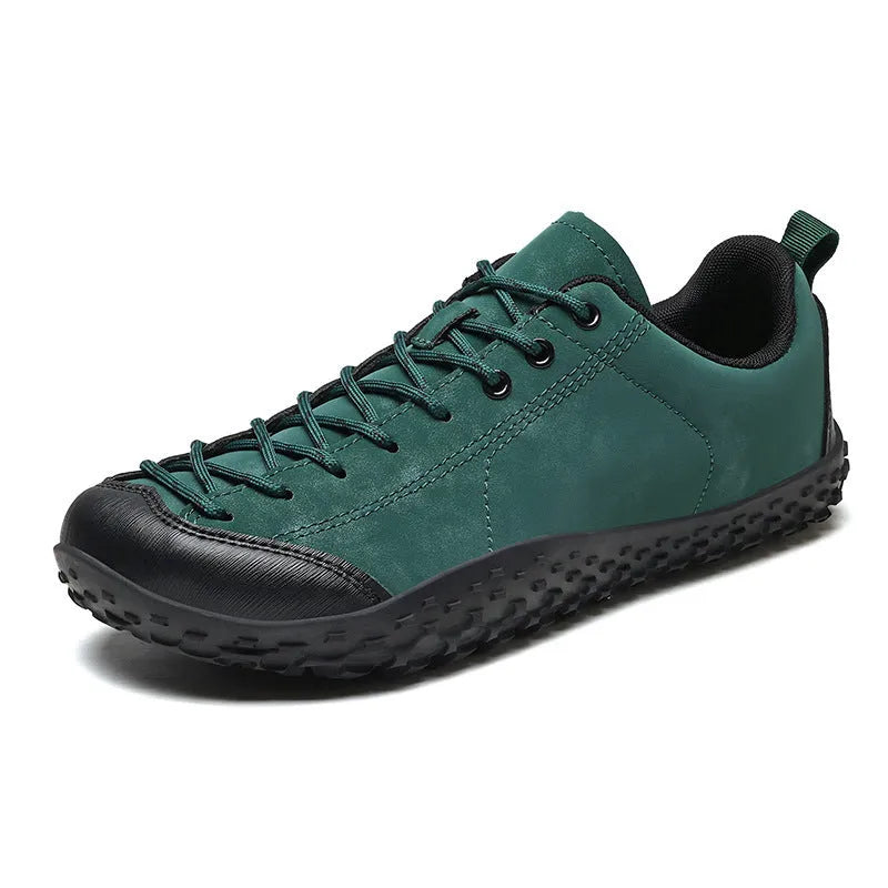 Large size wide toe training shoes with mesh upper and rubber sole, black colour, flat heel