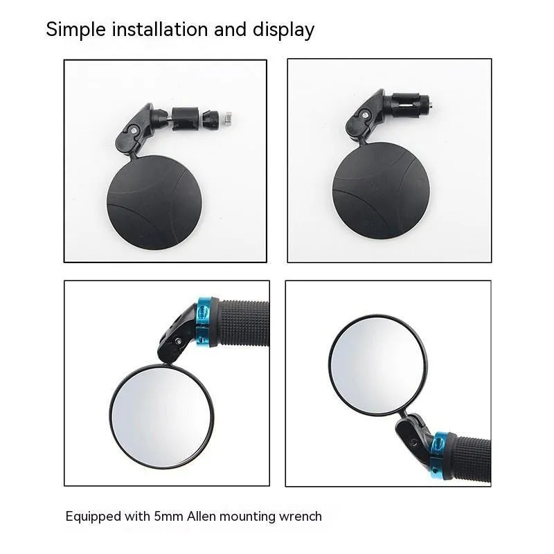 Black foldable convex rearview mirror for vehicles showing 7 cm diameter reflector and adjustable mounting