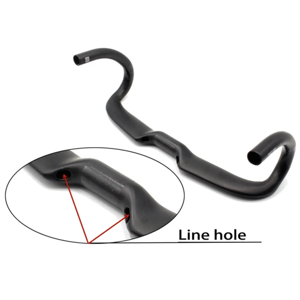 Matt carbon fibre road bike drop handlebar shown in bent shape with size options