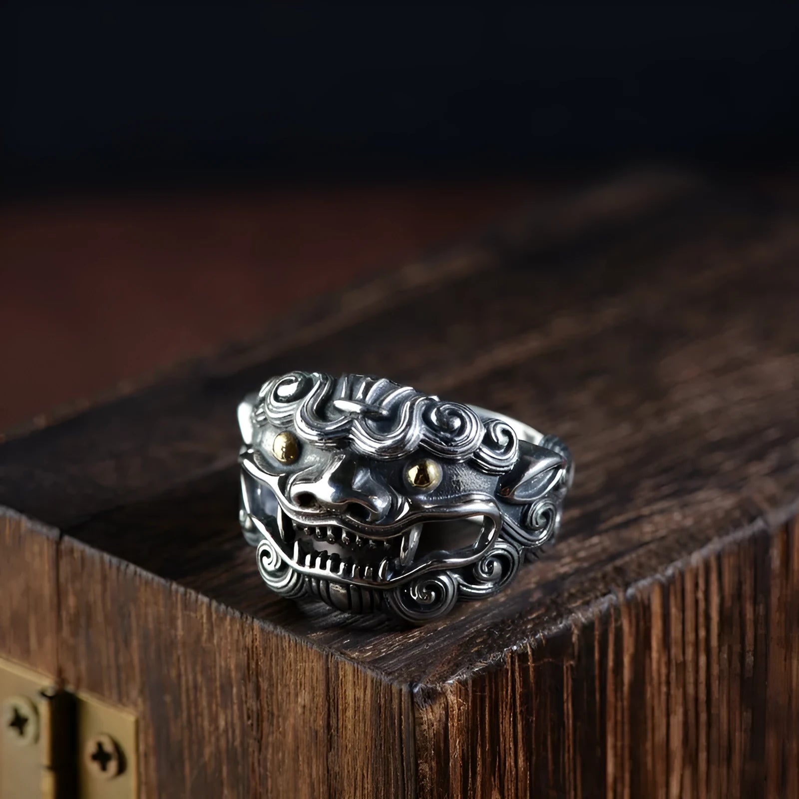Personalised Jibeast pattern silver open ring with zodiac animal engraving and adjustable band