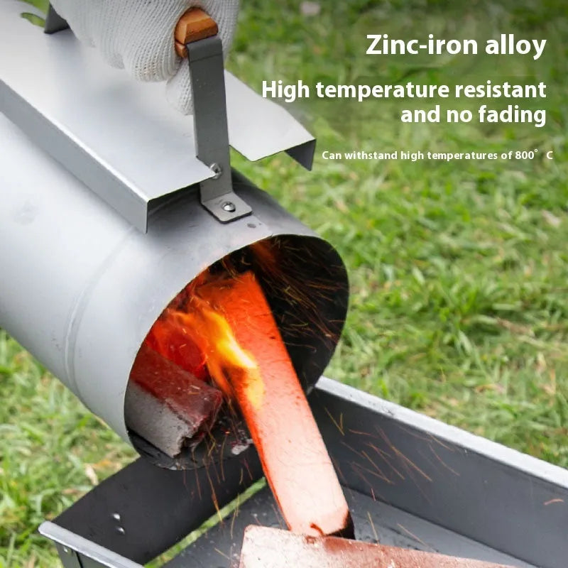 Zinc-iron alloy charcoal bucket in carbon barrel style with oven igniter for outdoor barbecue use