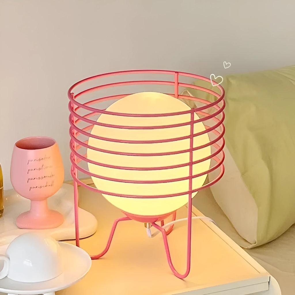 Modern retro table lamp in dopamine style, 23cm by 25.5cm, available in orange, pink, red, or yellow