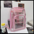 Clear PVC waterproof backpack with inner voile bag, shown in available colours.