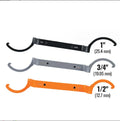 Crescent magnetic suction wrench three-piece set showing orange, grey, and black wrenches with different sizes