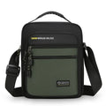 Men's nylon crossbody bag in solid colour with sewing thread detail, shown in green.