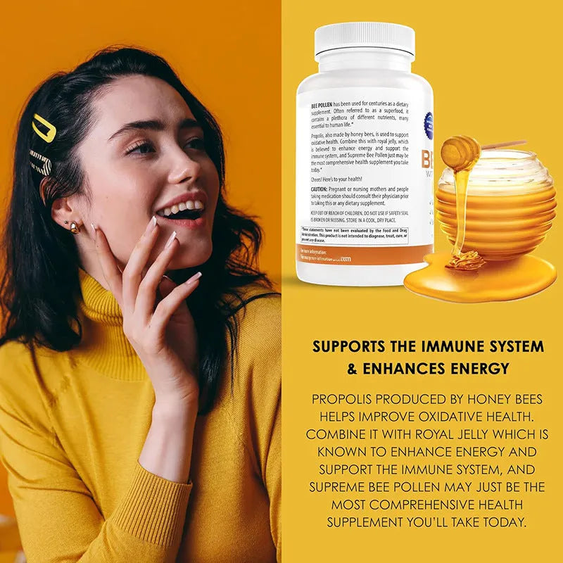 Bottle of royal jelly capsules showing 120 tablets packaging