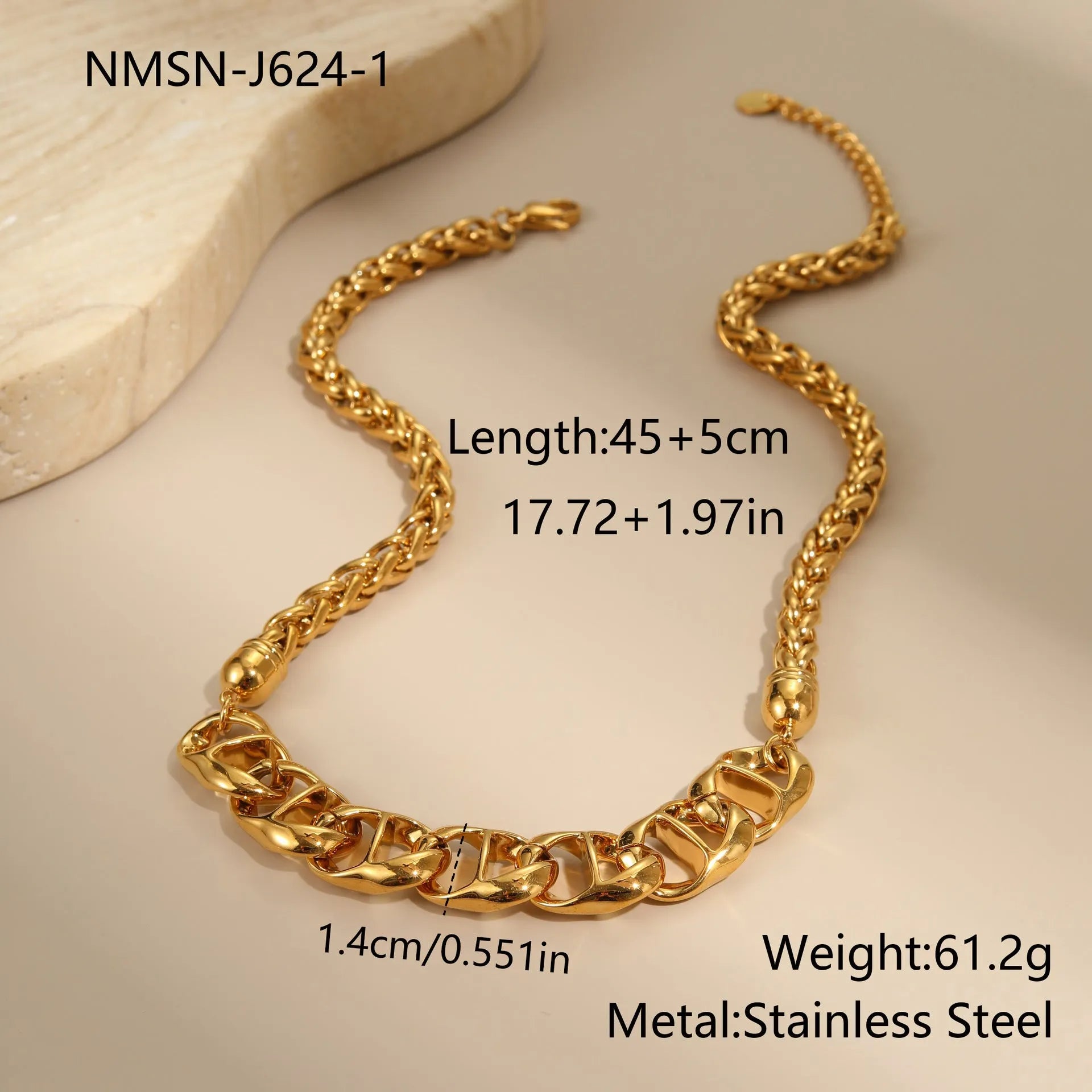 Women's stainless steel necklace with geometric pendant and gold plating on regular chain