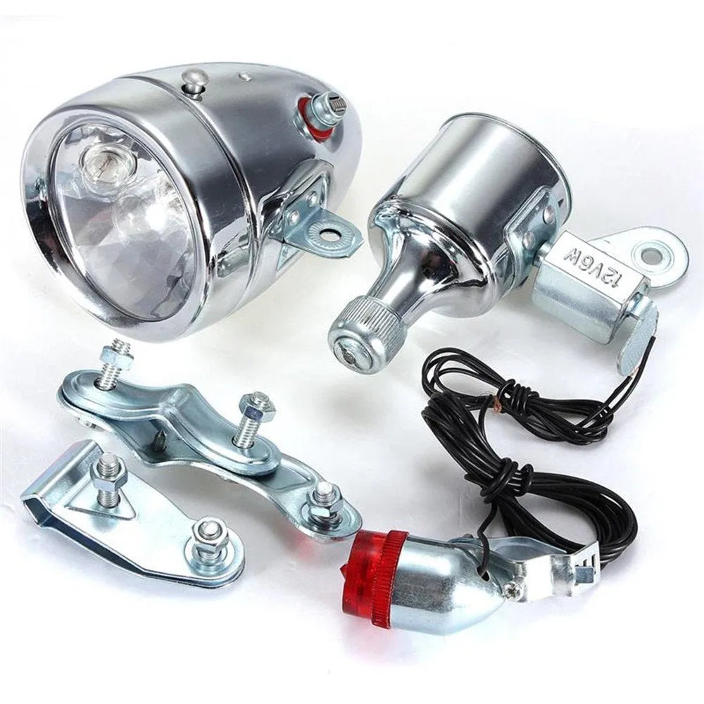Silver bicycle dynamo light generator modification kit with friction drive for 12V6W and 6V3W power options