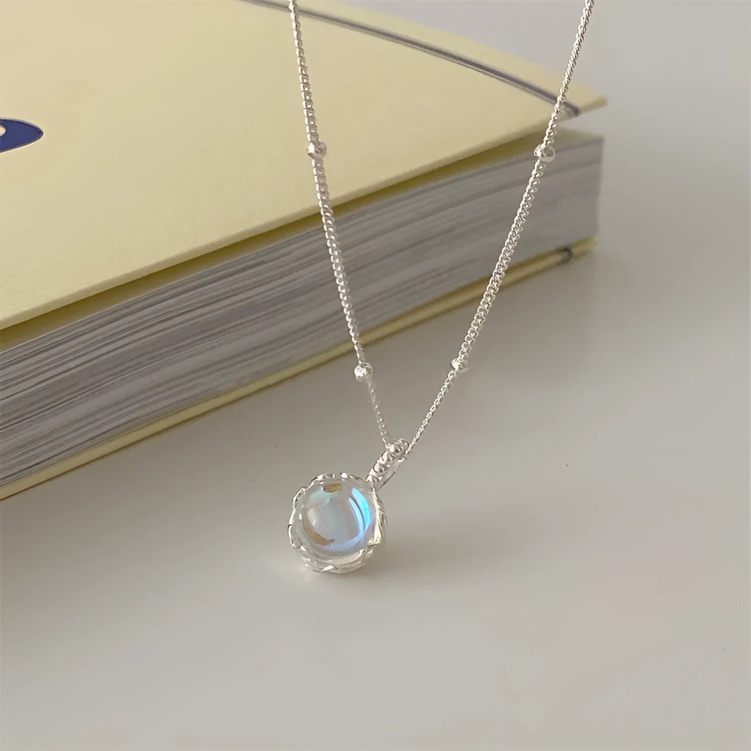 Sterling silver geometric ornamental necklace with adjustable curb chain for women