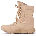 Yulong summer combat boots in black and sand colours, shown as outdoor climbing and tactical footwear.