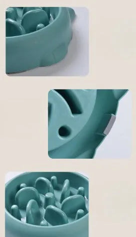 Green bone-shaped slow feeder dog bowl with internal ridges for anti-gulping feeding.