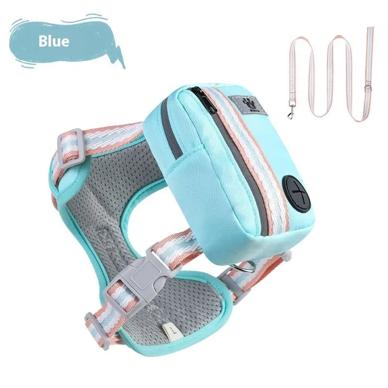 Oxford cloth anti-strangulation dog harness with 1.5m rope in pink, yellow, green or blue