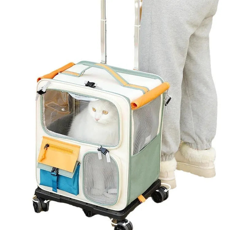 Outdoor portable cat backpack in beige green Oxford fabric with 45L capacity
