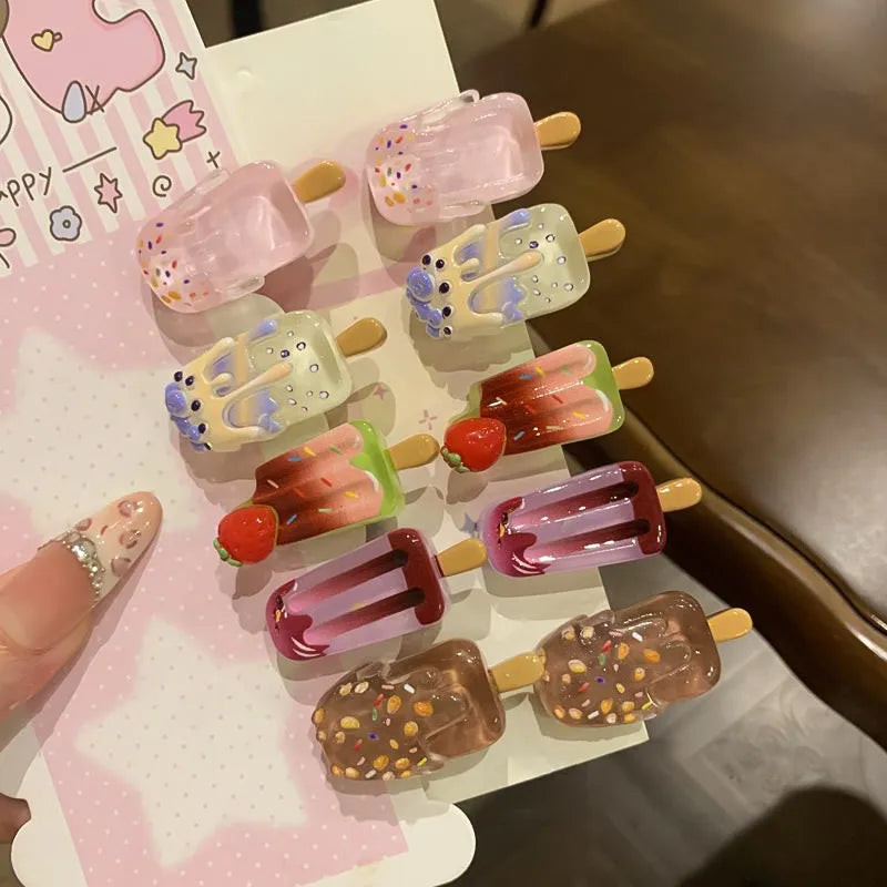 Cartoon ice cream design resin hair barrette in side clip style
