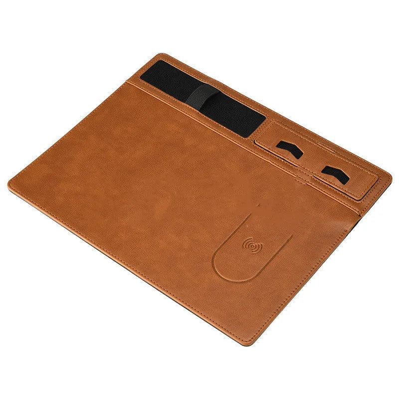 PU leather wireless charging mouse pad with phone holder in black colour
