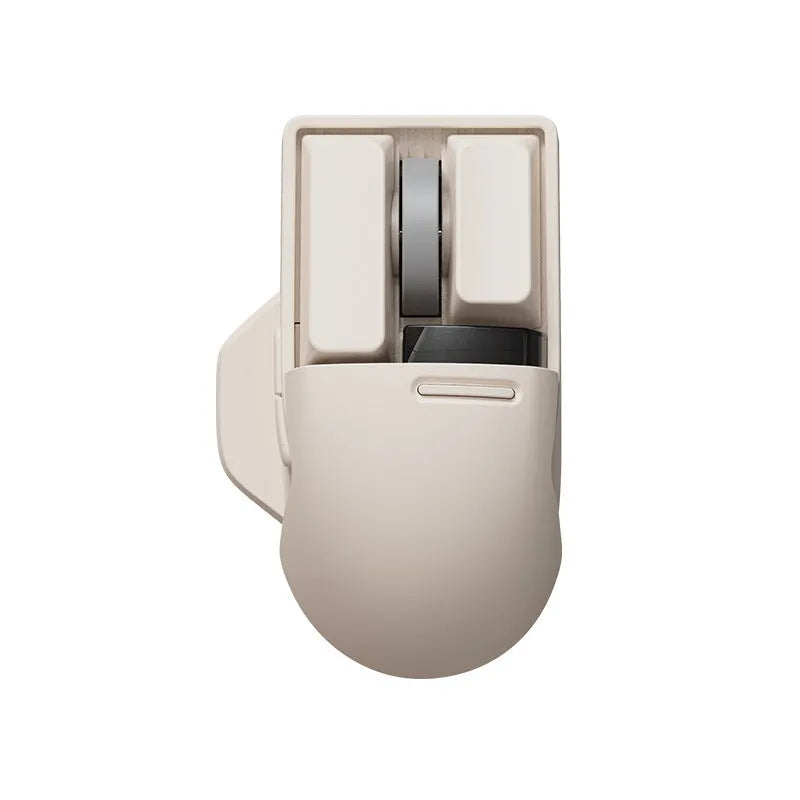 Xiaoqiao three-mode wireless mouse in matte finish showing ergonomic right-hand design with USB receiver and charging cable