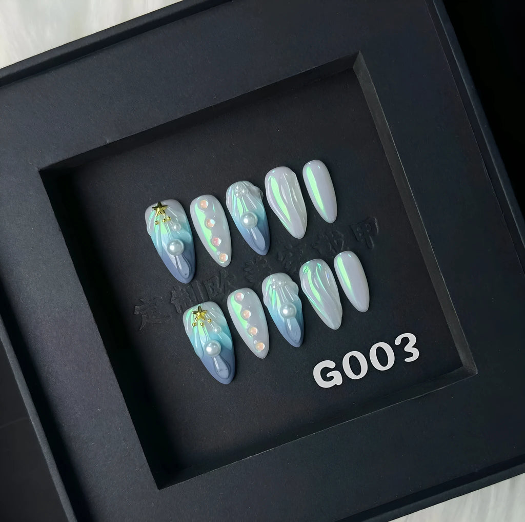 HAILANG blue plastic Shell Nail Stickers showing nail tips with shell design