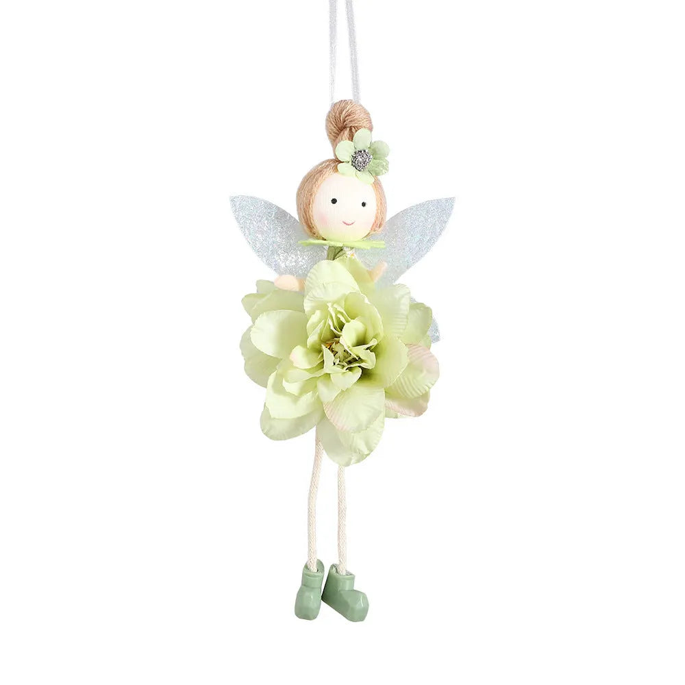 Cloth elf angel pendant with floral design in pink, green and yellow Easter colours