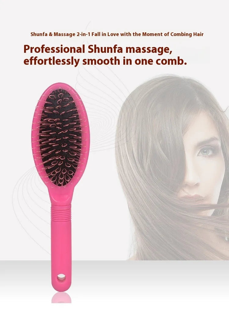 Black and pink ring tooth plastic comb for hair extensions, shown with measurements.