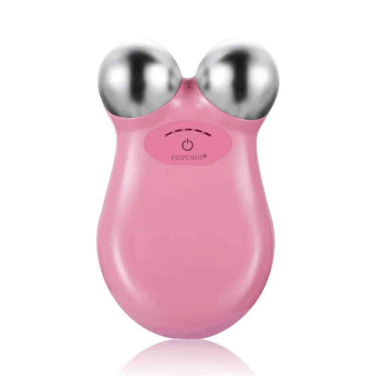 Pink and white micro current facial lifting device with compact handheld design