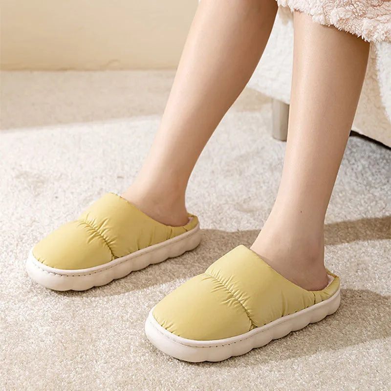 Winter indoor slippers with artificial leather upper, rubber sole, and plush lining in multiple colour options