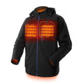 Black men's USB electric heating winter coat with long sleeves and straight hem