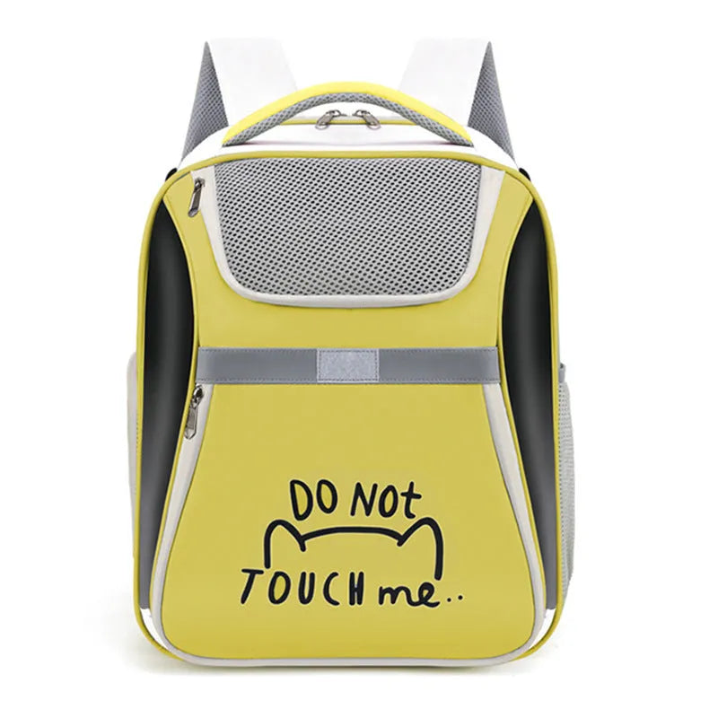 Expandable outdoor pet bag cat backpack portable carrier PVC Oxford contrast colour beige extended